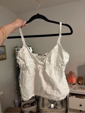 Brandy Melville White Babydoll Lace-Trim Top